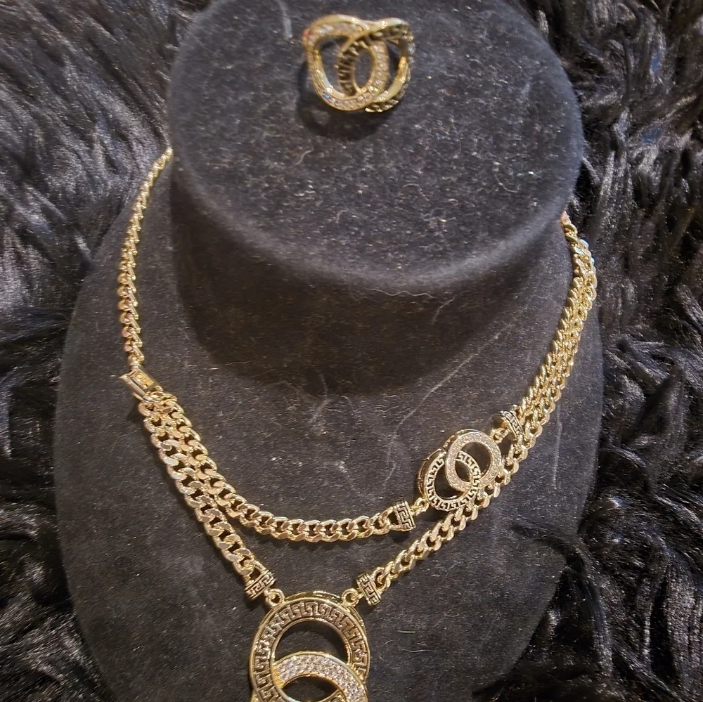 Elegant 21kgp Dubai Jewelry  Gold Necklace and Ring Set